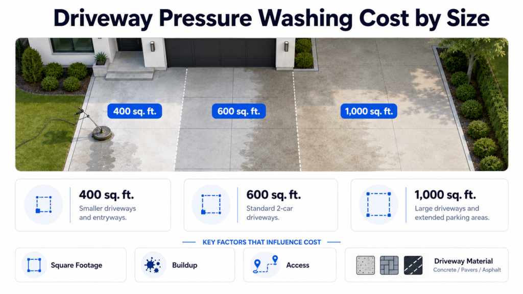 Driveway pressure washing cost estimates by square footage and driveway size