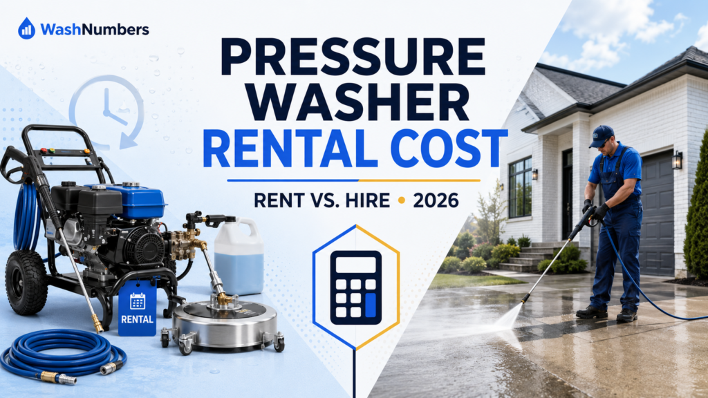 Pressure washer rental cost comparison showing rental equipment versus hiring a professional